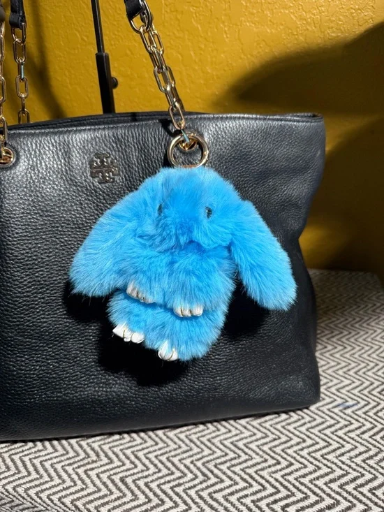 Faux Fur Bunny Bag Charm | Blue Shades & Gold Hardware - Choice of 1 - Picture 4 of 7